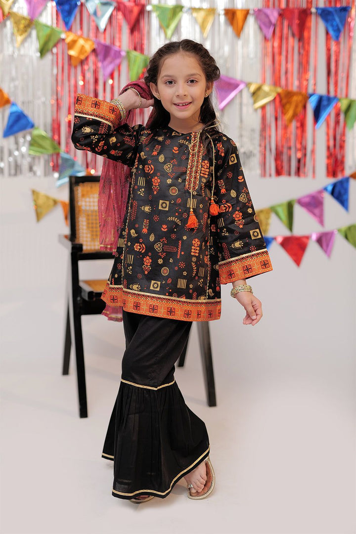 Cotton Gold Printed Lawn Black 3 Piece Stitched Suit - Senorita