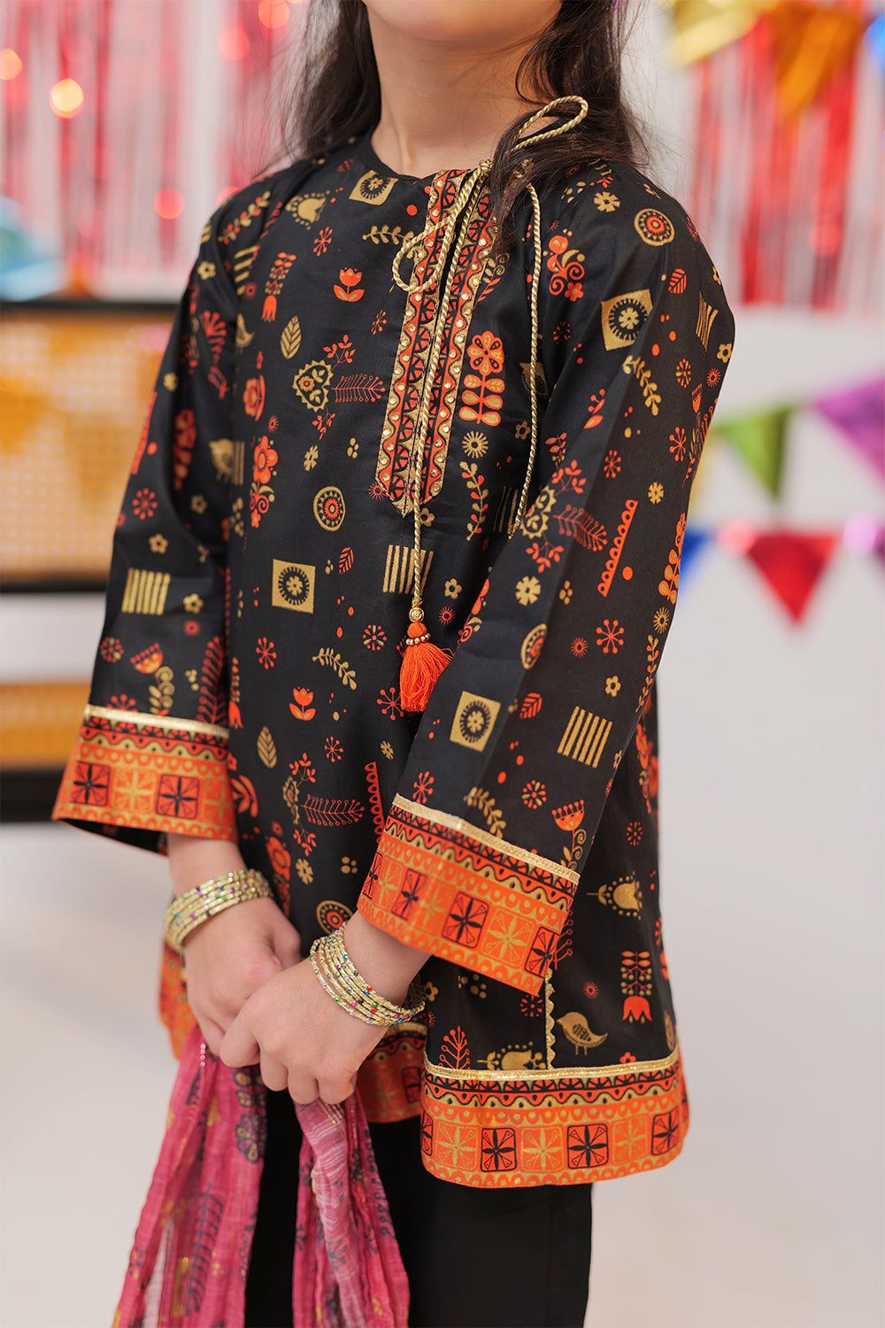 Cotton Gold Printed Lawn Black 3 Piece Stitched Suit - Senorita
