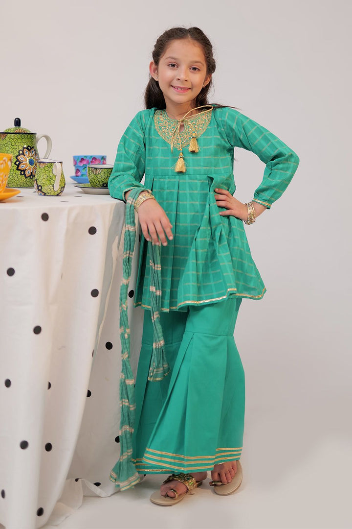 Cotton Dobby Jacquard Teal 3 Piece Stitched Suit - Senorita