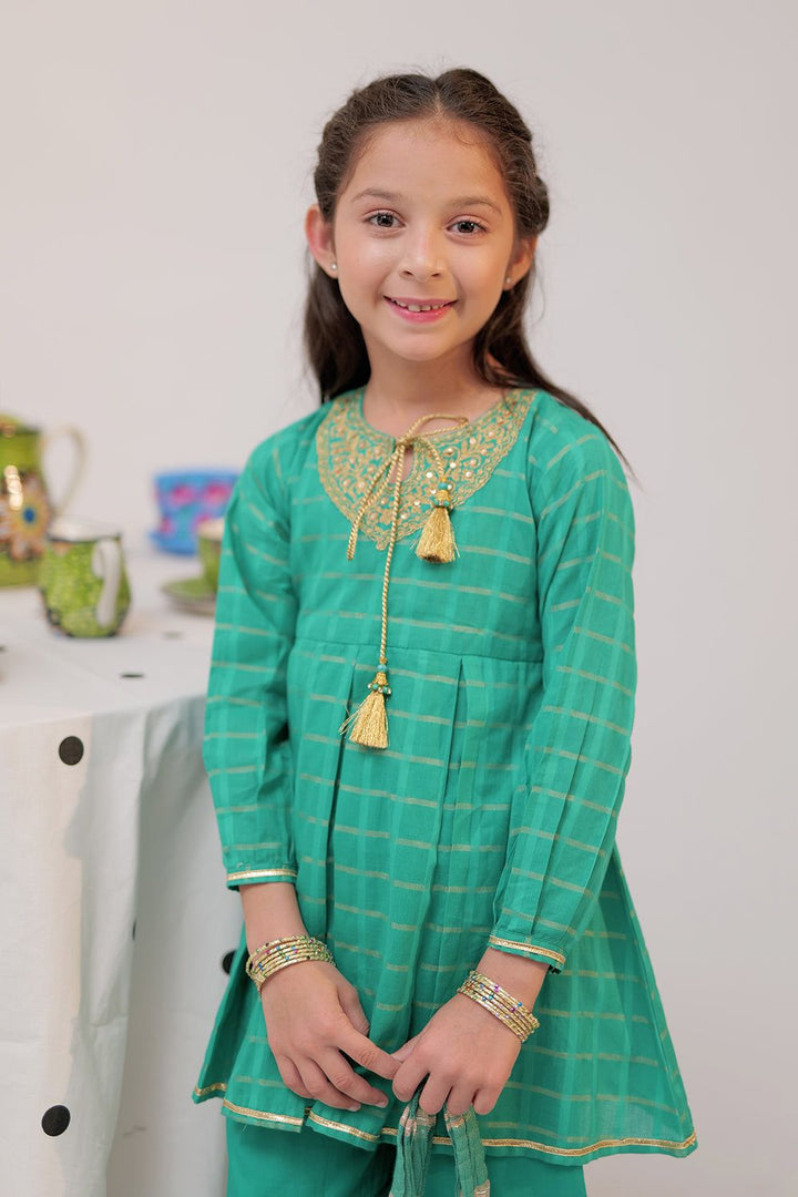 Cotton Dobby Jacquard Teal 3 Piece Stitched Suit - Senorita
