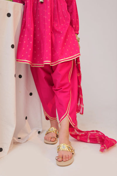 Cotton Dobby Jacquard Pink 3 Piece Stitched Suit - Senorita