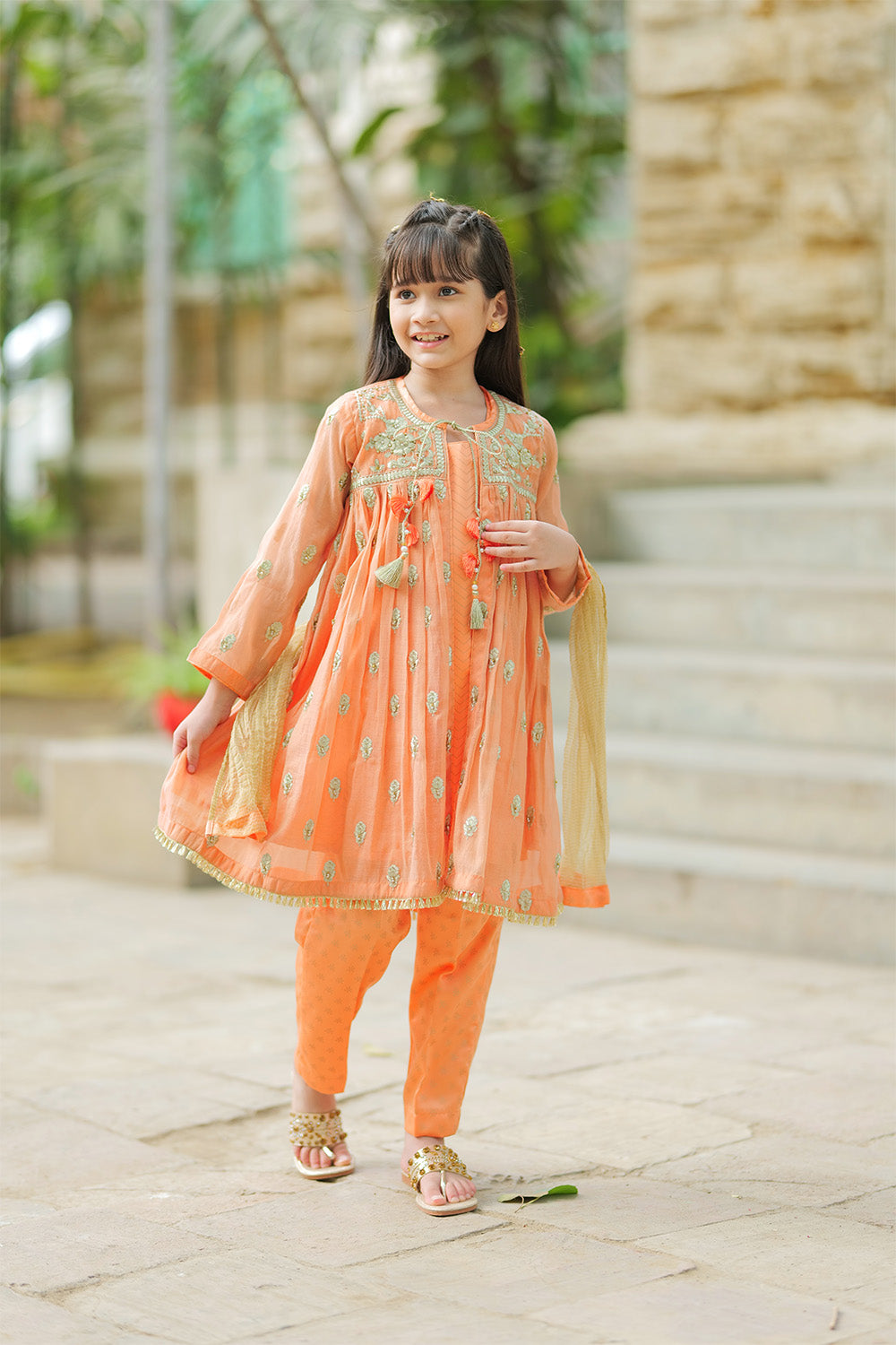 Banarsi Khaddi Net Peach 3 Piece Suit - Senorita