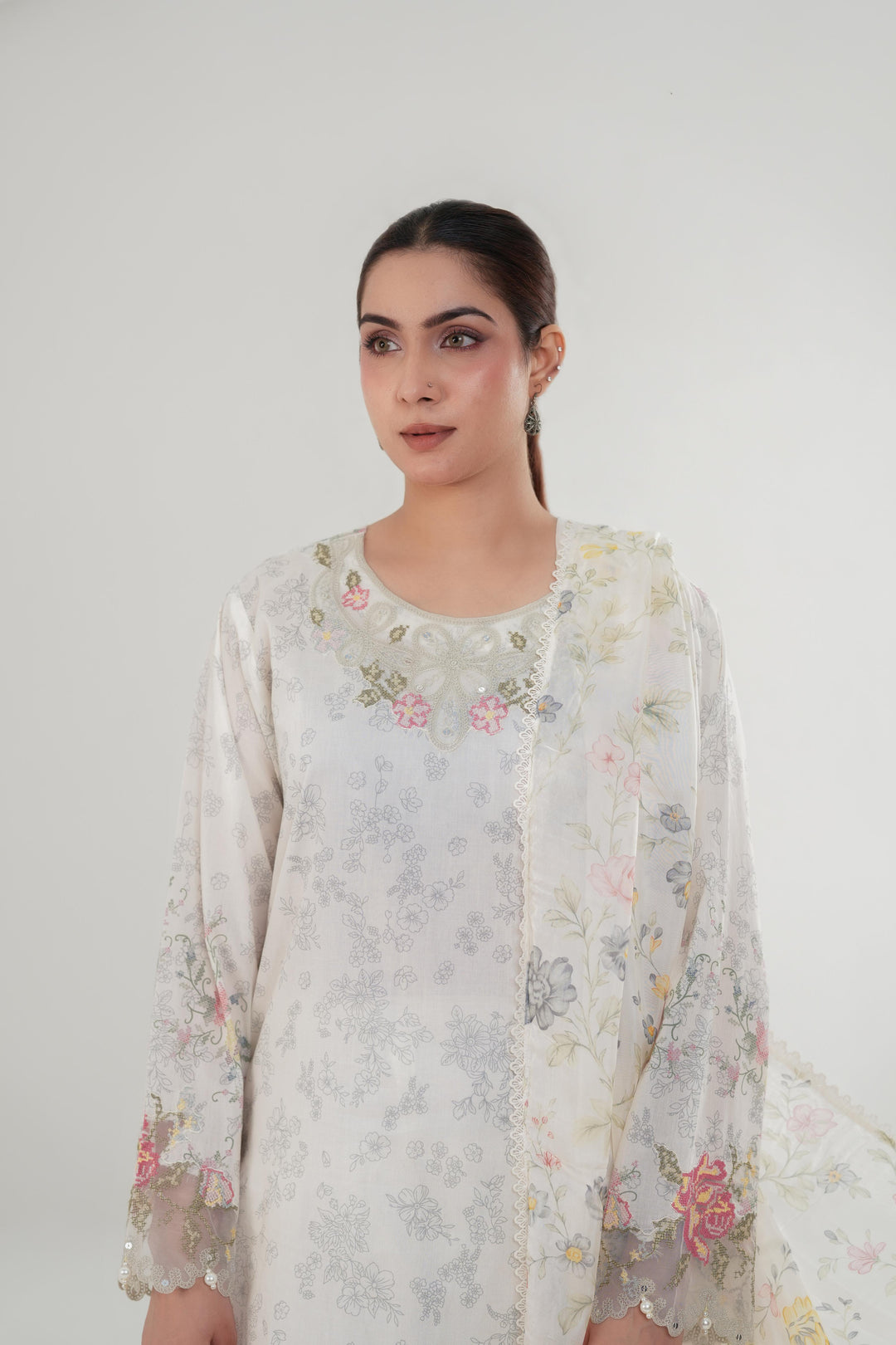 Petal Form - Cross Stitch Embroidered Lawn Stitched