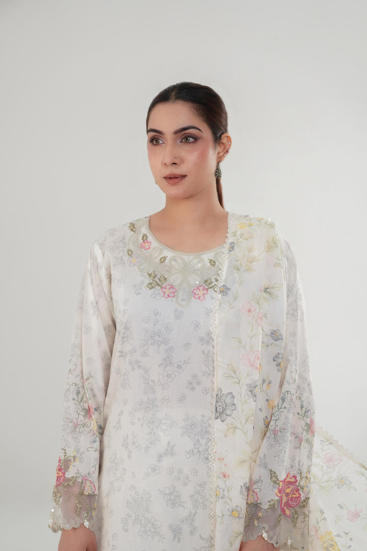Petal Form - Cross Stitch Embroidered Lawn Stitched