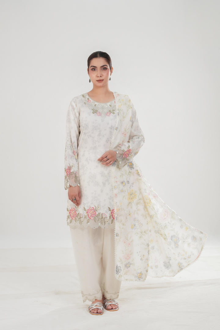 Petal Form - Cross Stitch Embroidered Lawn Stitched
