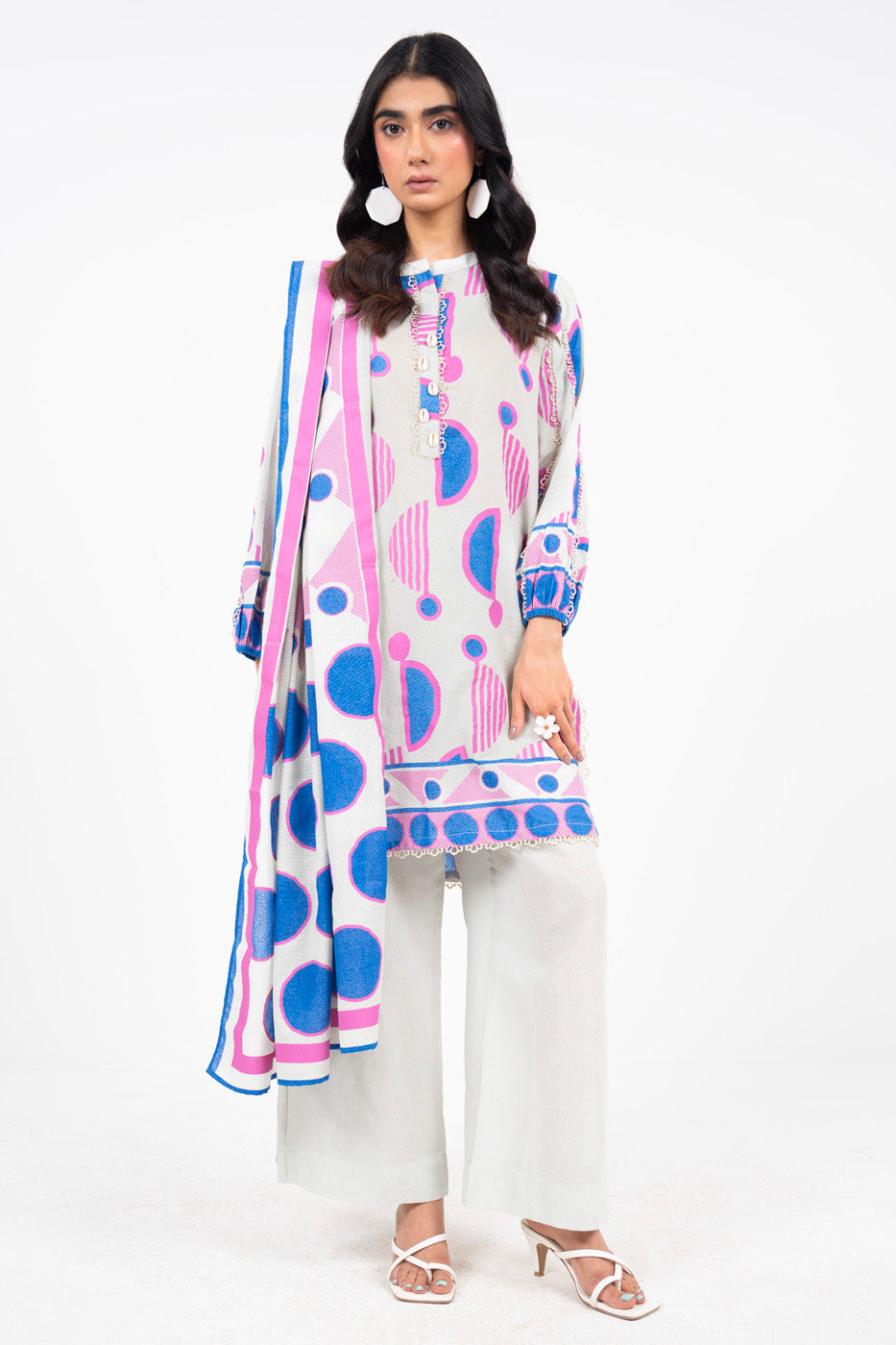 Printed Karandi Off White Unstitched Suit - Alkaram