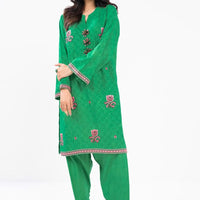 Embroidered Self Jacquard Green Unstitched Suit - Alkaram