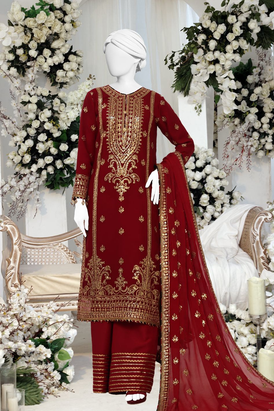 Chiffon Red Stitched Suit - Panjnad by J. Junaid Jamshed