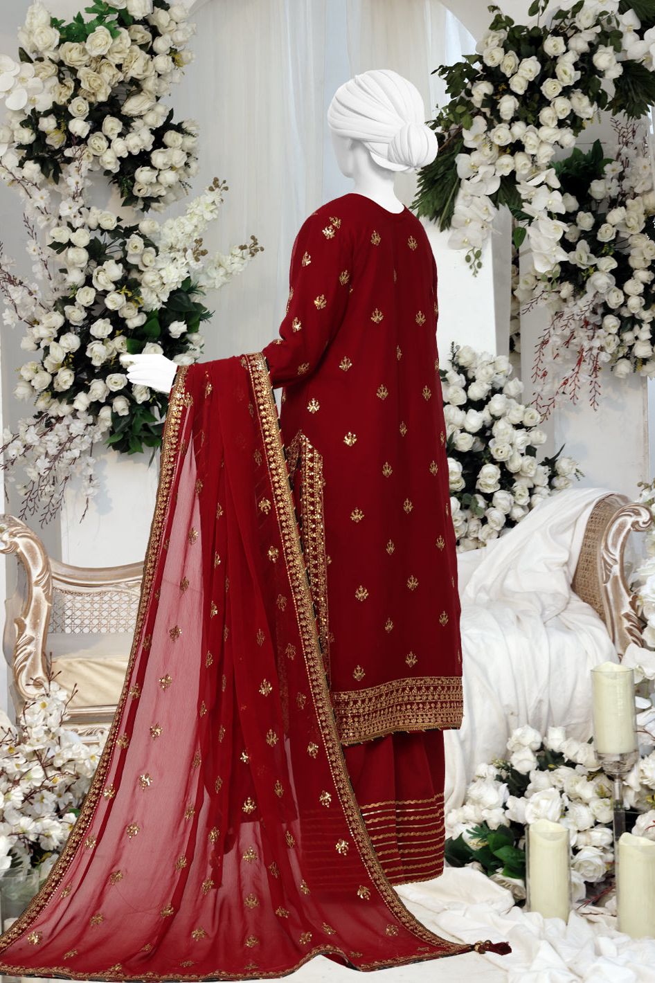 Chiffon Red Stitched Suit - Panjnad by J. Junaid Jamshed