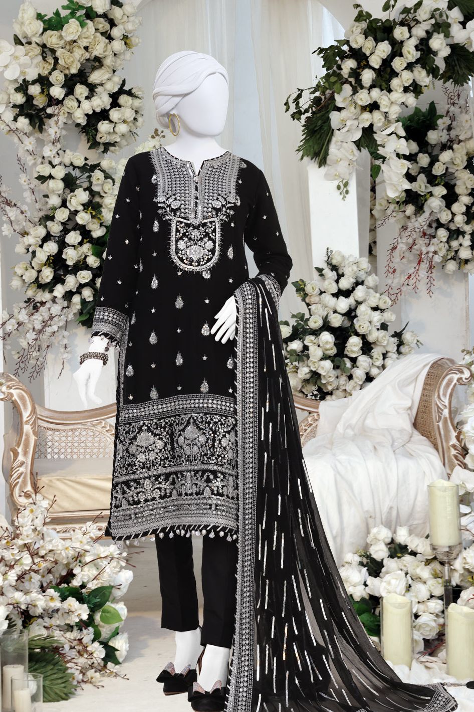 Chiffon Black Stitched Suit - Panjnad by J. Junaid Jamshed