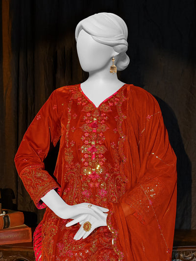 Velvet Rust Stitched Suit - J. Junaid Jamshed