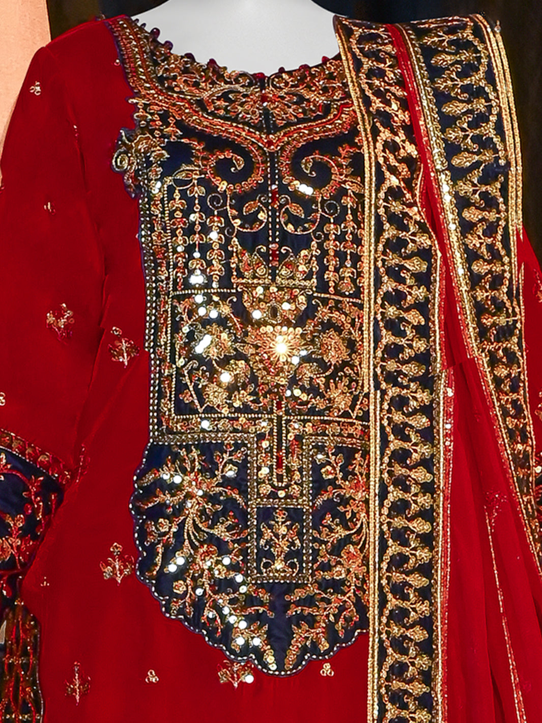 Velvet Red Stitched Suit - J. Junaid Jamshed