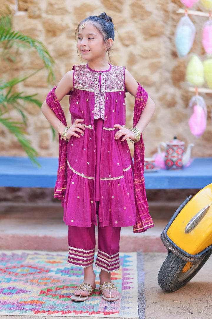 Bori Net Fancy Magenta Stitched Suit - Senorita