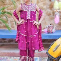Bori Net Fancy Magenta Stitched Suit - Senorita