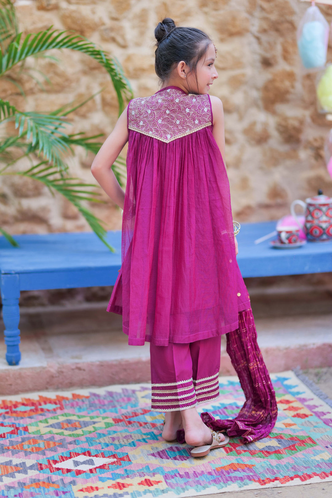 Bori Net Fancy Magenta Stitched Suit - Senorita
