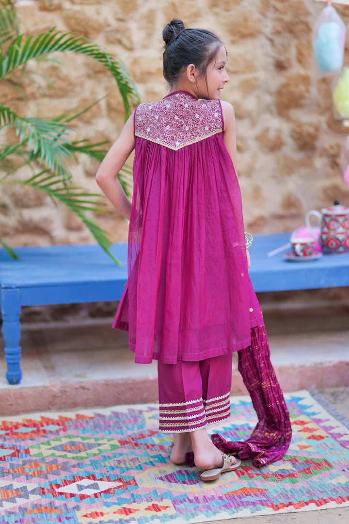 Bori Net Fancy Magenta Stitched Suit - Senorita