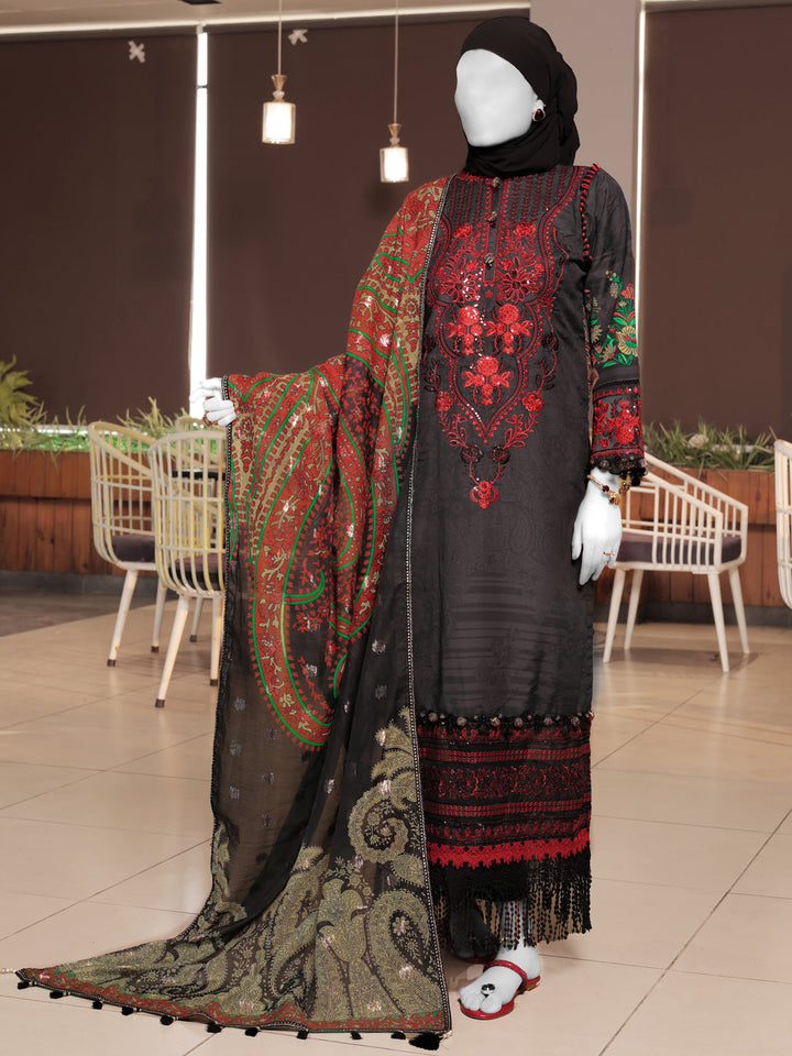 Twisted Fabric Black Stitched Suit - J. Junaid Jamshed