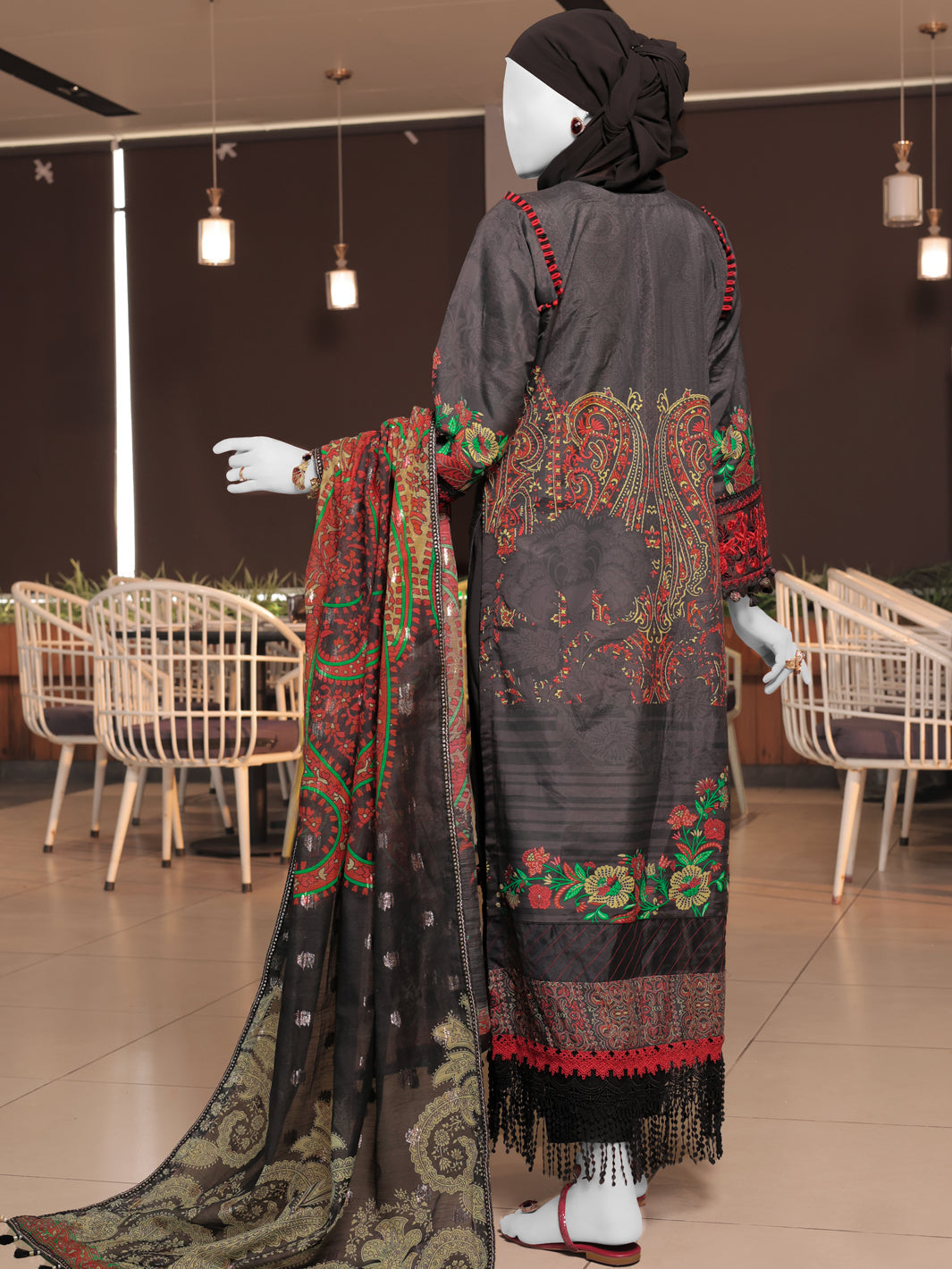 Twisted Fabric Black Stitched Suit - J. Junaid Jamshed