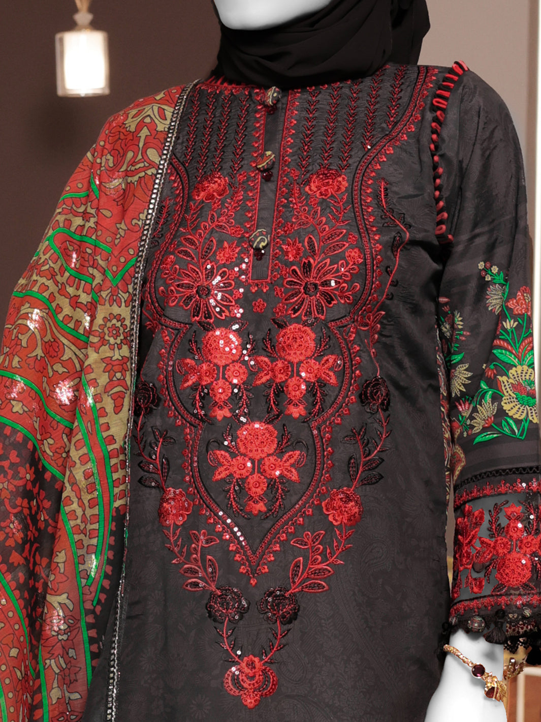 Twisted Fabric Black Stitched Suit - J. Junaid Jamshed
