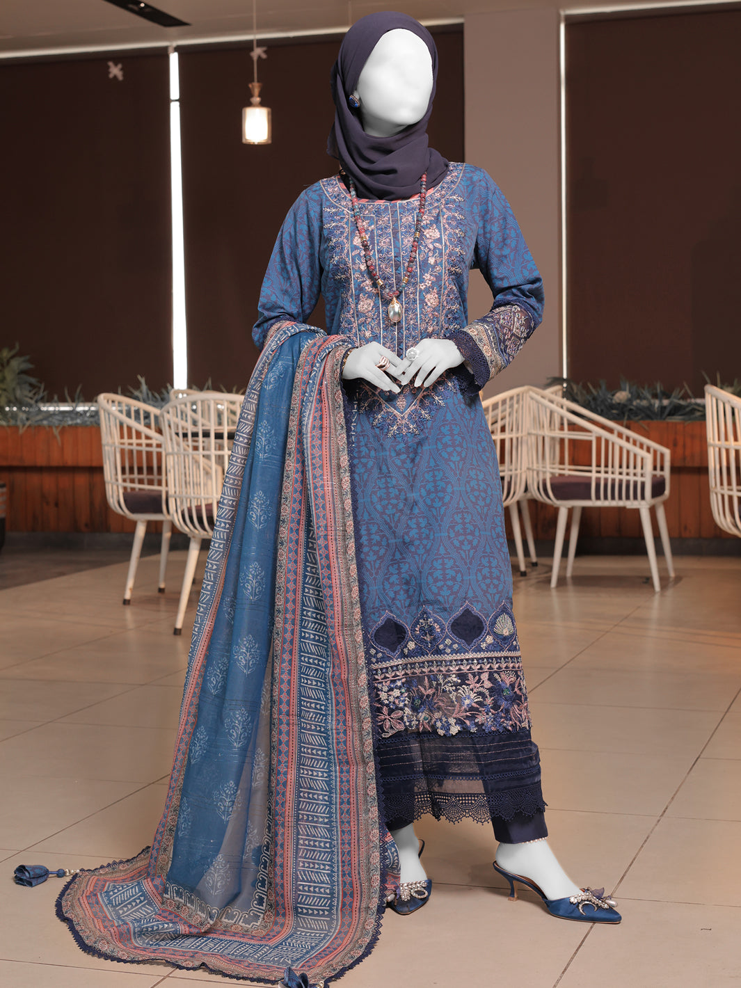 Twisted Fabric Blue Stitched Suit - J. Junaid Jamshed