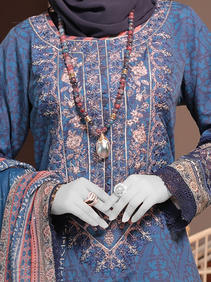 Twisted Fabric Blue Stitched Suit - J. Junaid Jamshed