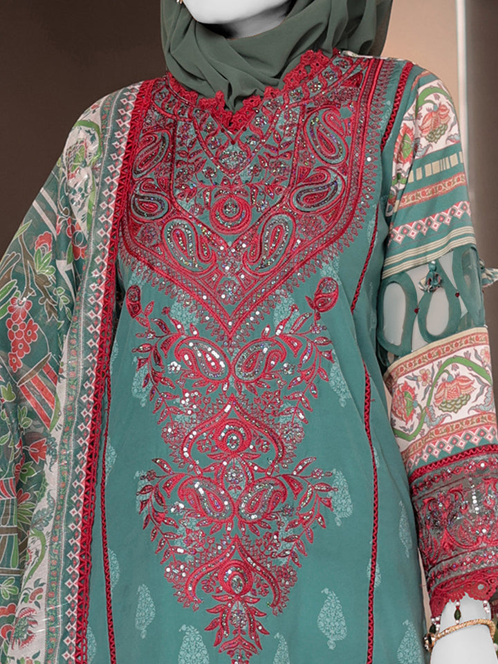 Twisted Fabric Green Stitched Suit - J. Junaid Jamshed