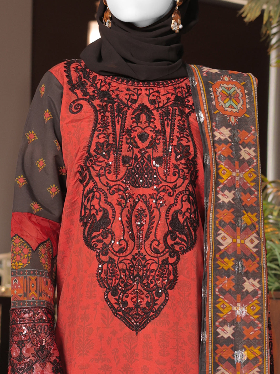 Twisted Fabric Black Stitched Suit - J. Junaid Jamshed