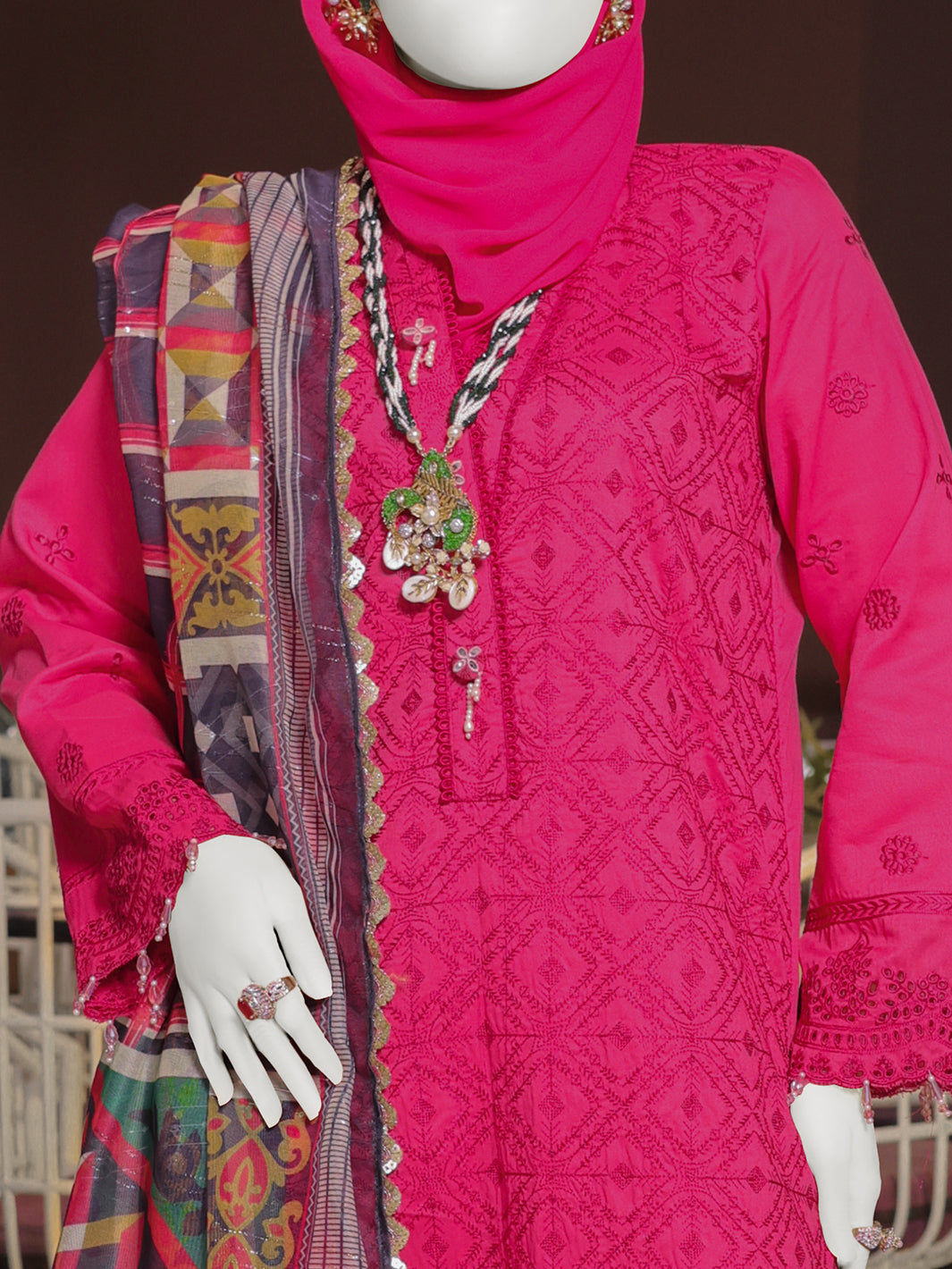 Twisted Fabric Fuchsia Stitched Suit - J. Junaid Jamshed