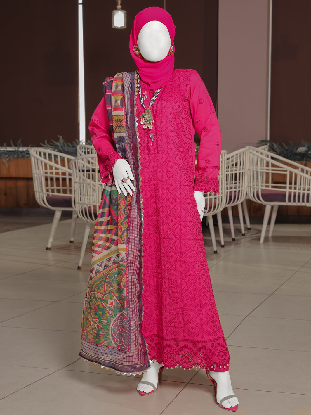 Twisted Fabric Fuchsia Stitched Suit - J. Junaid Jamshed