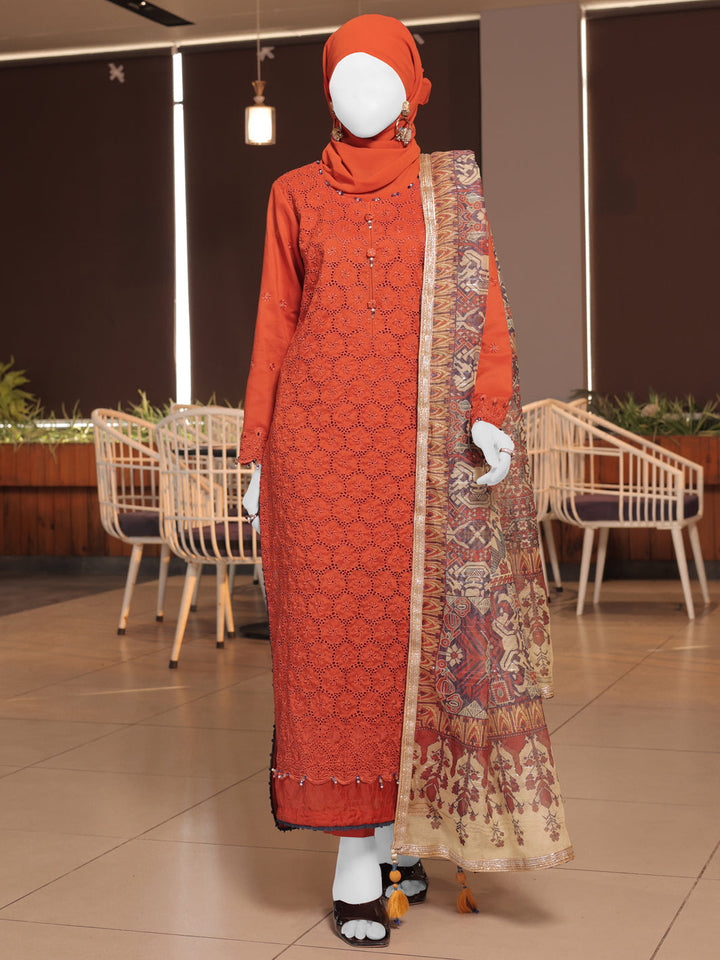 Twisted Fabric Rust Stitched Suit - J. Junaid Jamshed