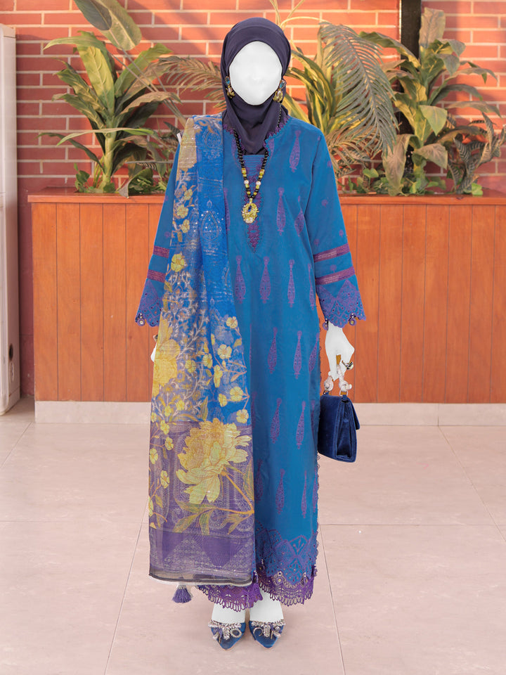 Twisted Fabric Royal Blue Stitched Suit - J. Junaid Jamshed
