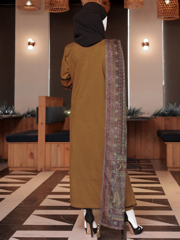 Twisted Fabric Brown Stitched Suit - J. Junaid Jamshed
