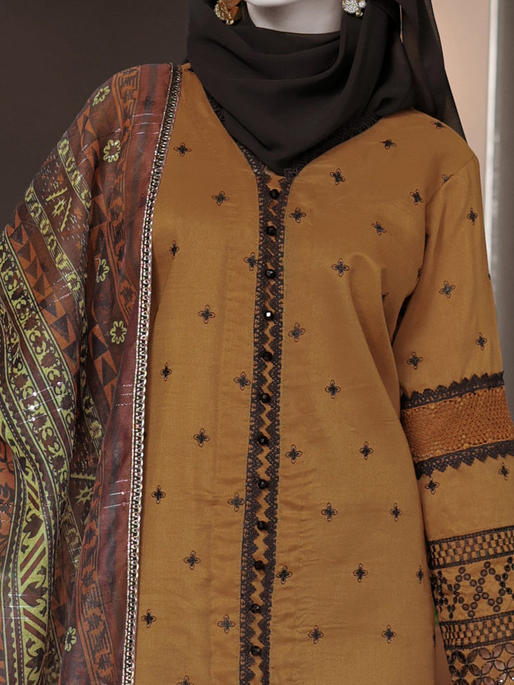 Twisted Fabric Brown Stitched Suit - J. Junaid Jamshed
