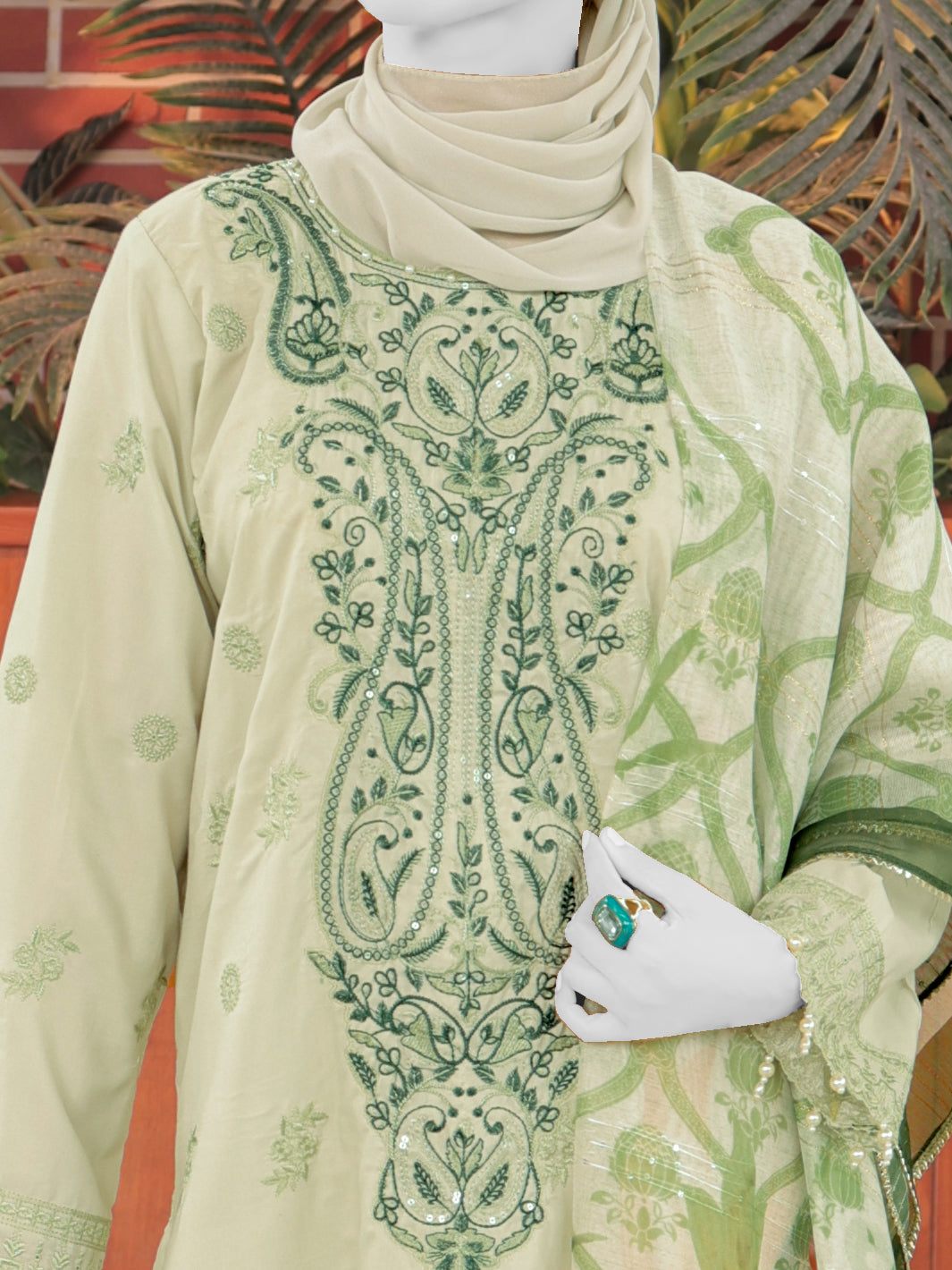 Twisted Fabric Green Stitched Suit - J. Junaid Jamshed