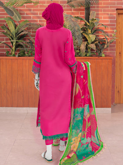 Twisted Fabric Fuchsia Stitched Suit - J. Junaid Jamshed