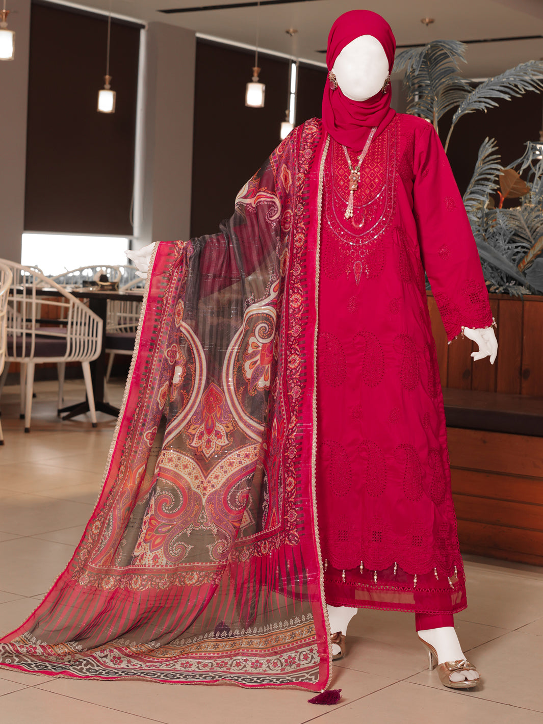 Twisted Fabric Pink Stitched Suit - J. Junaid Jamshed