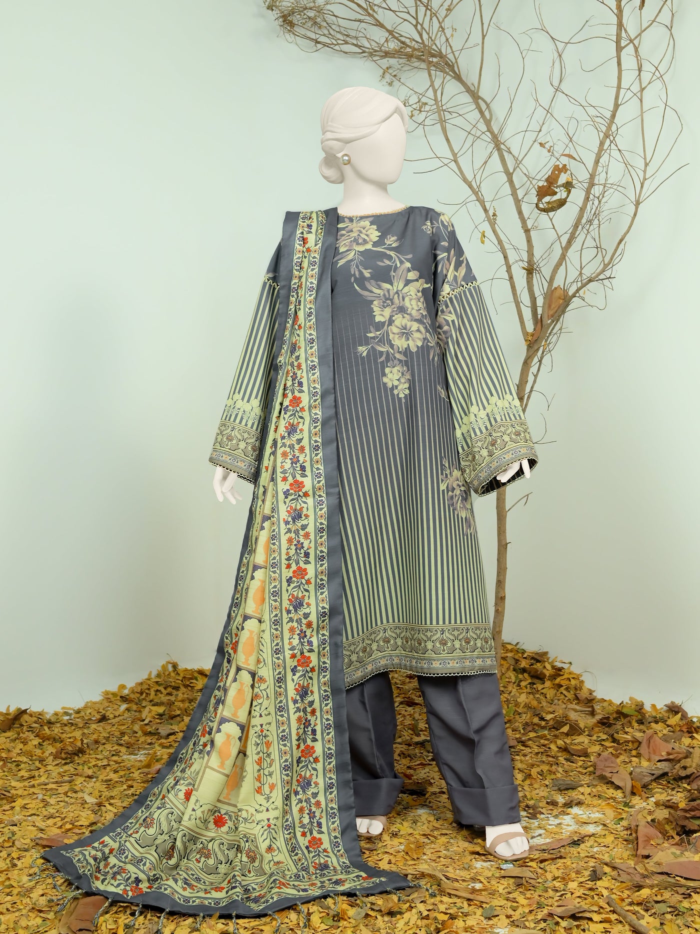 Swiss Khaddar Grey Unstitched Suit - Panjnad by J. Junaid Jamshed