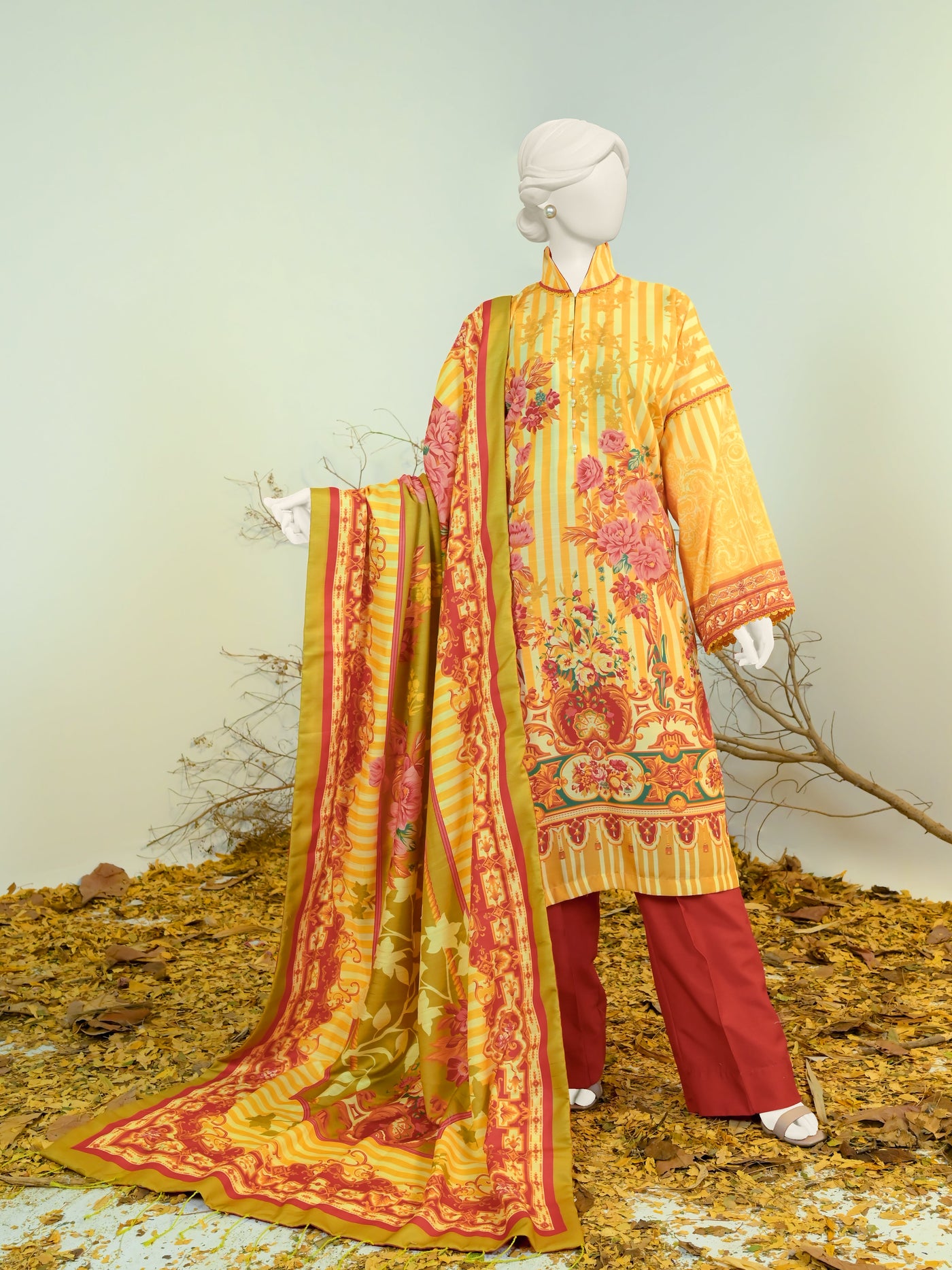 Swiss Khaddar Yellow Unstitched Suit - Panjnad by J. Junaid Jamshed