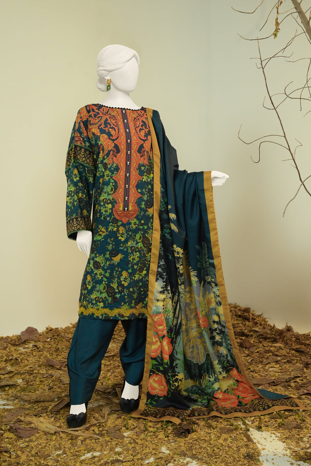 Swiss Khaddar Teal Unstitched Suit - Panjnad by J. Junaid Jamshed