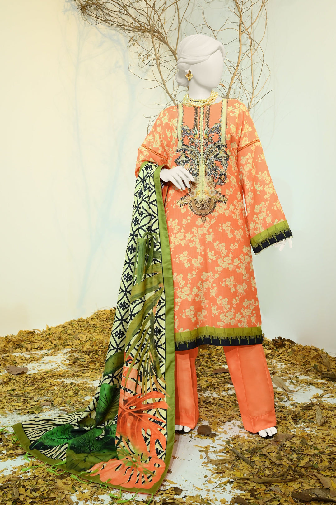 Swiss Khaddar Peach Unstitched Suit - Panjnad by J. Junaid Jamshed