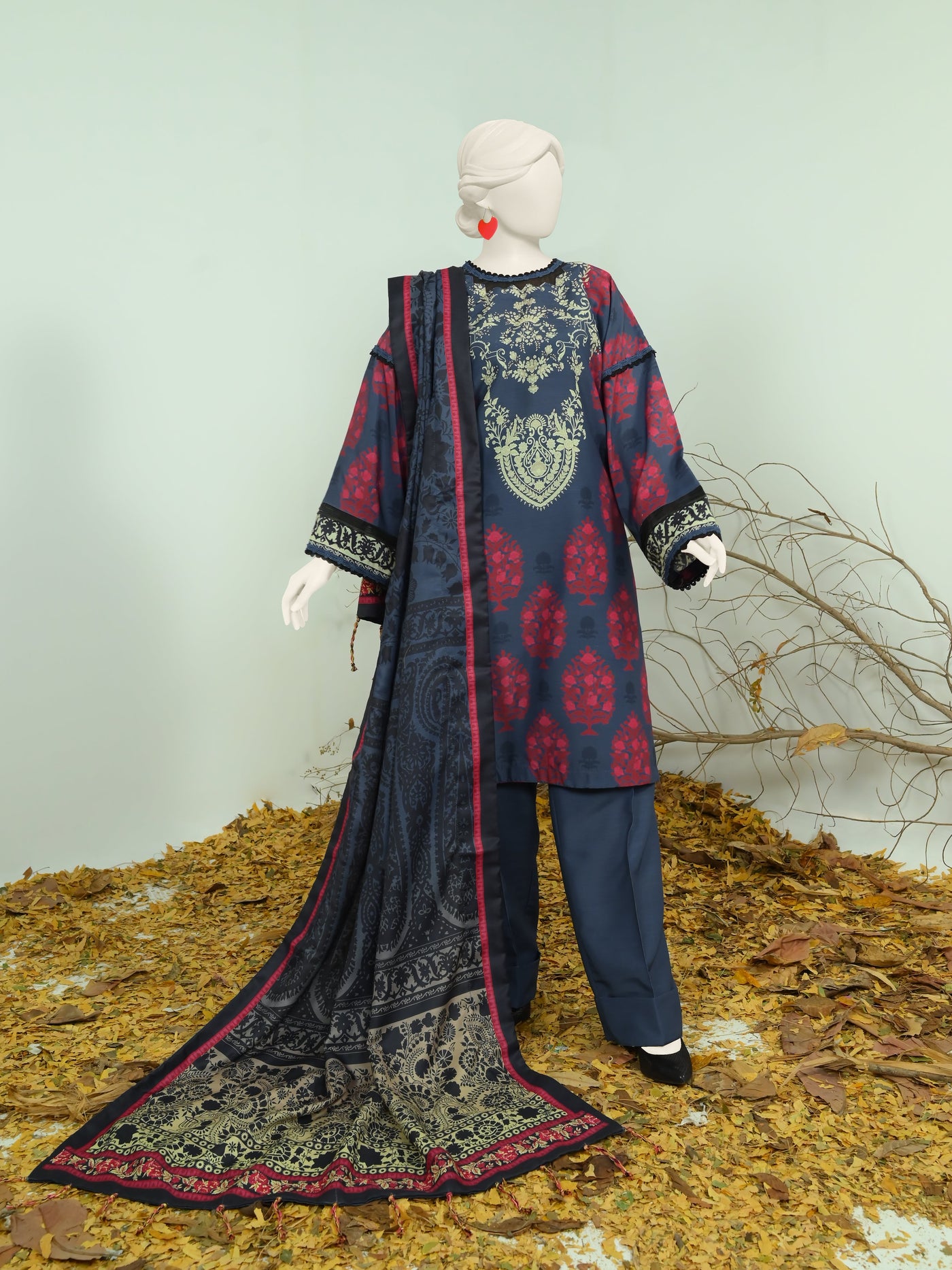 Swiss Khaddar Dark Grey Unstitched Suit - Panjnad by J. Junaid Jamshed