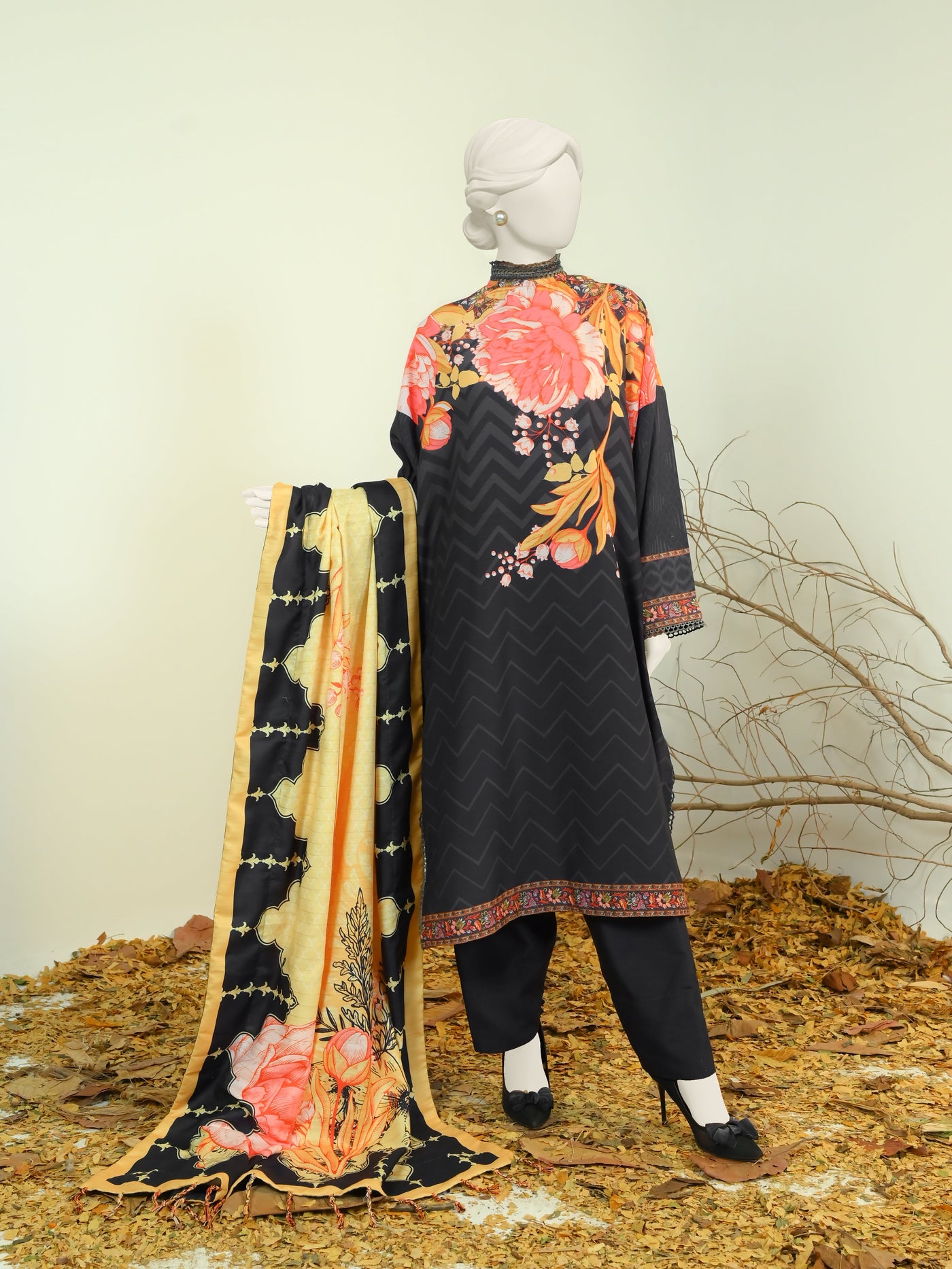 Swiss Khaddar Black Unstitched Suit - Panjnad by J. Junaid Jamshed