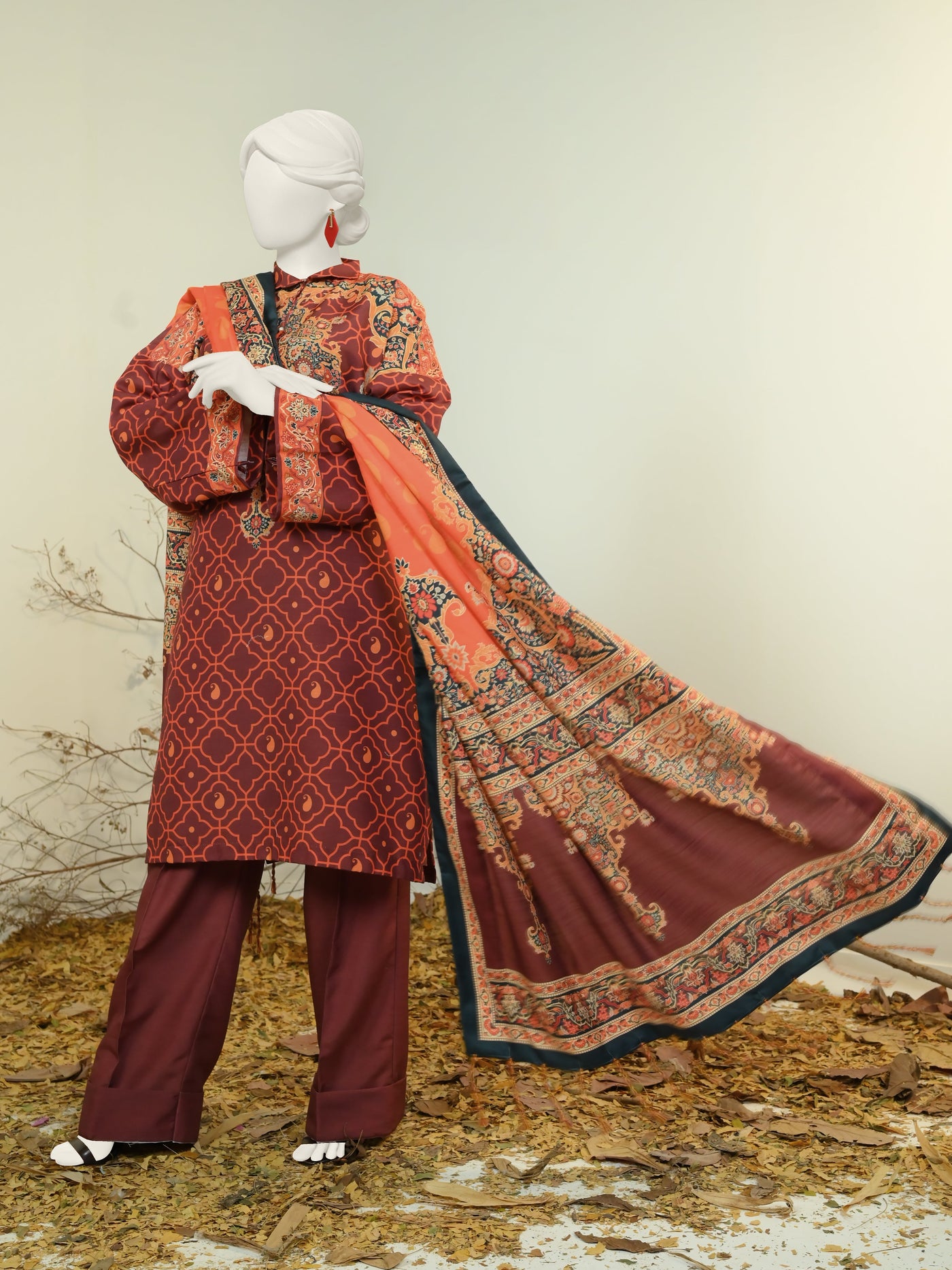 Swiss Khaddar Maroon Unstitched Suit - Panjnad by J. Junaid Jamshed