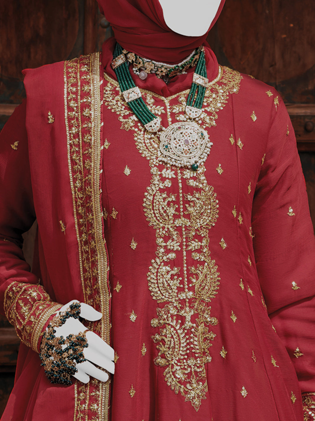 Chiffon Red Stitched Suit - J. Junaid Jamshed