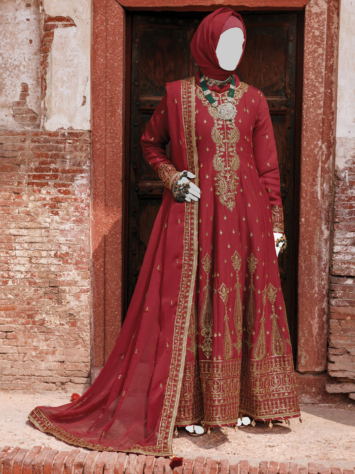 Chiffon Red Stitched Suit - J. Junaid Jamshed