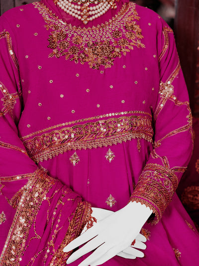 Chiffon Magenta Stitched Suit - J. Junaid Jamshed