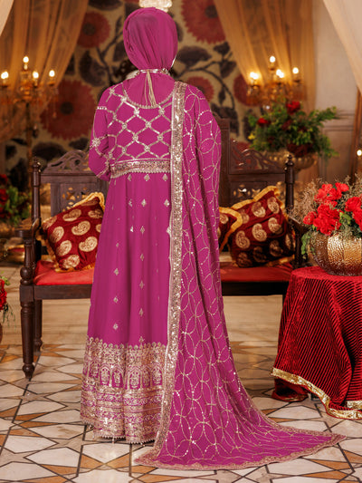 Chiffon Magenta Stitched Suit - J. Junaid Jamshed