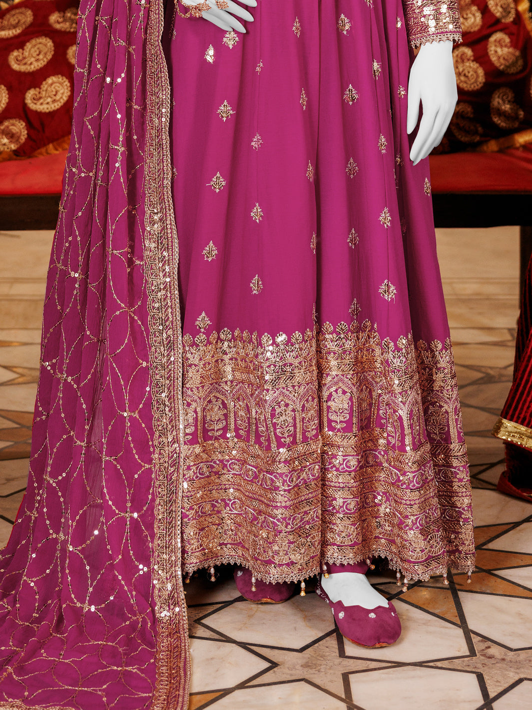 Chiffon Magenta Stitched Suit - J. Junaid Jamshed