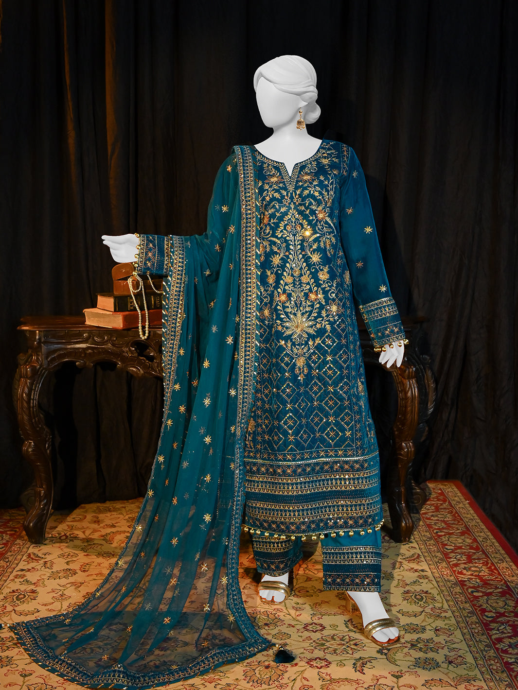 Velvet Ferozi Unstitched Suit - Panjnad by J. Junaid Jamshed