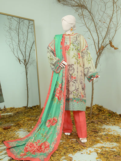 Swiss Khaddar Mud Stitched Suit - J. Junaid Jamshed